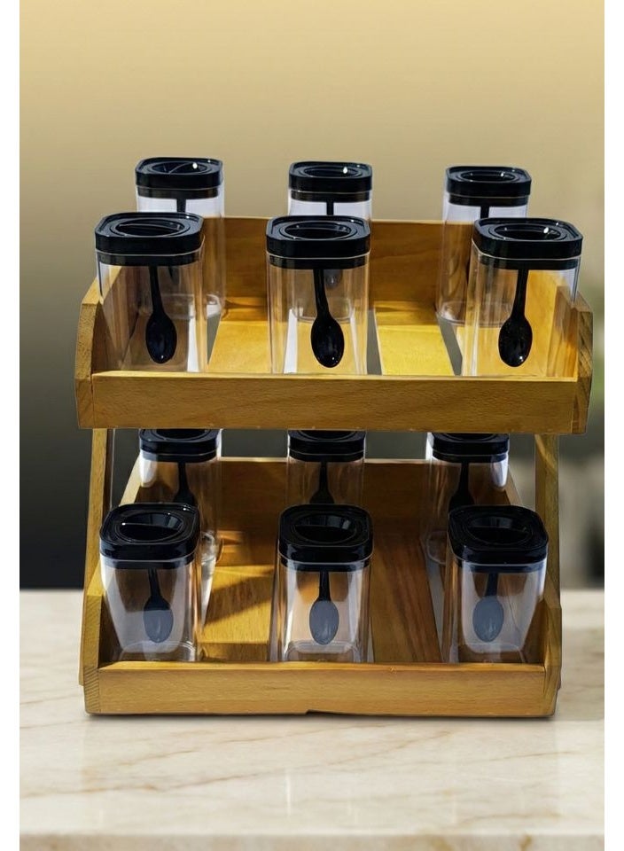 طقم توابل من Casa Home مصنوع من أكريليك بعدد 12 قطعة وبسعة 250 مل ويأتي مع ستاند للتنظيم.